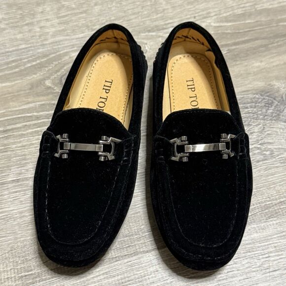Tip Top Boys Black Velvet Loafers Size 6 Dress Slip-On Shoes w/ Metal Bit Accent - Picture 1 of 7
